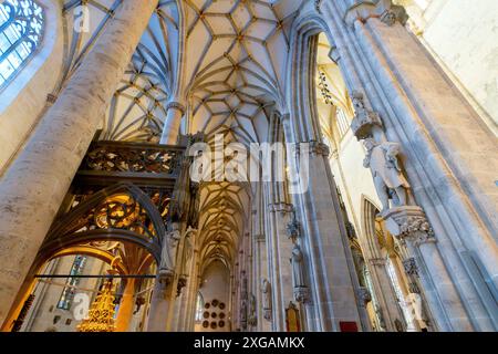 Taufbecken unter einem Baldachin, lutherische Kirche, Ulmer Münster in Ulm, Land Baden-Württemberg. Stockfoto