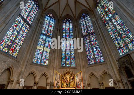 Im Inneren der lutherischen Kirche Ulmer Münster in Ulm, Land Baden-Württemberg. Stockfoto