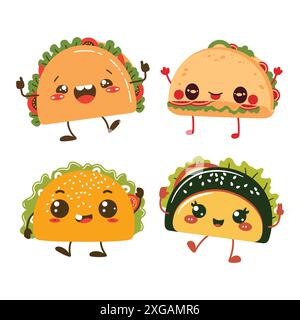 Süße mexikanische Taco Bread Food Cartoon Figur mit Happy Expression Stock Vektor