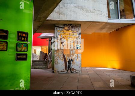 Ausstellung, die Panamas Biodiversität, Natur- und Kulturgeschichte erklärt, Biomuseo, ein Museum, das sich auf die Naturgeschichte Panamas konzentriert, entworfen von Frank Stockfoto