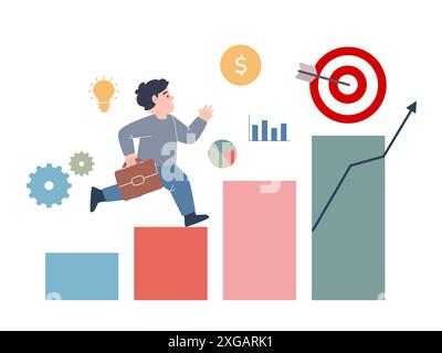 Geschäftsmitarbeiter mit hoher Geschwindigkeit nach oben in den Diagrammen steigern Sie die Geschäftsziele im Marketing Stock Vektor