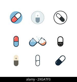 Medikationspille Icons Set für Healthcare Design Stock Vektor