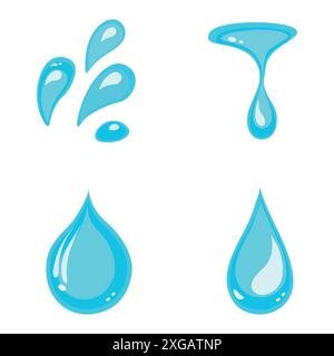 Wasserset. Blaues Wassertropfenvektorsymbol. Form mit einem Logo in Form eines flachen Tropfens. Stock Vektor