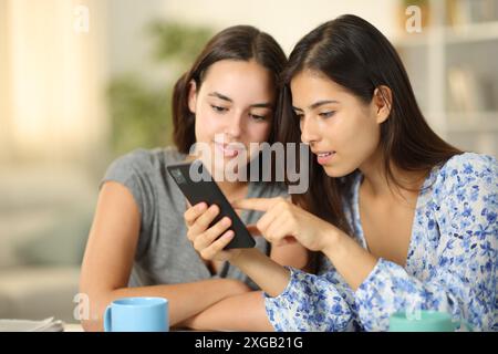 Zwei interessierte Frauen, die zu Hause telefonieren Stockfoto