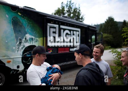 Snowboarder Travis Rice in British Columbia. Stockfoto