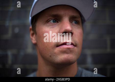 Snowboarder Travis Rice in British Columbia. Stockfoto