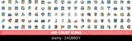 100 Spielfeldsymbole. Farblinie Satz von Spielfeldvektorsymbolen dünne Linie Farbe flach auf weiß Stock Vektor