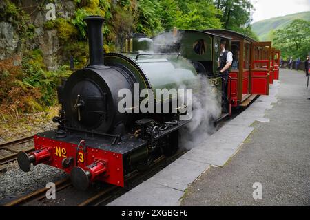 Tal y Llyn , Schmalspurbahn, Dampfbahn, Lokomotive, Nr. 3, Sir Haydn, Nant Gwernol, Stockfoto