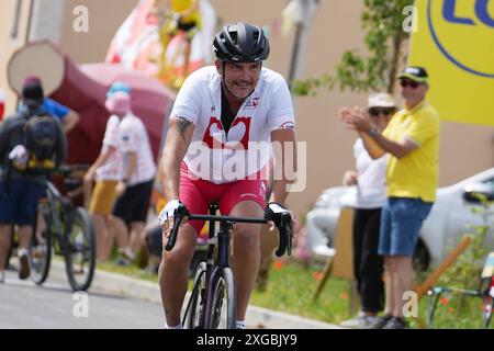 Richard Virenque, Radfahrer zur Unterstützung der Mécénat Chirurgie Cardiaque während der Tour de France 2024, Stage 7, Einzelzeitfahren, Nuits-Saint-Georges - Gevrey-Chambertin (25,3 km) am 5. Juli 2024 in Gevrey-Chambertin, Frankreich - Foto Laurent Lairys / DPPI Stockfoto