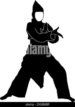 Pecak Silat Woman Silhouette Pose, indonesischer Pecak Silat Sport Stock Vektor