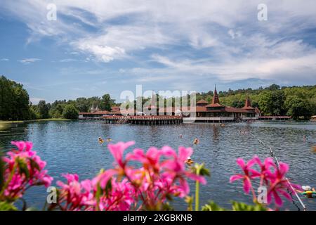 Berühmter Hevizsee in Ungarn in der Nähe des Balaton. Der größte Thermalsee der Welt zum Baden. Thermalwassersee im Sommer Stockfoto