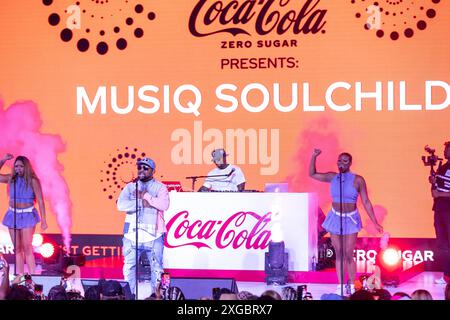 New Orleans, Usa. Juli 2024. Musiq Soulchild tritt am 7. Juli 2024 beim 30. ESSENCE Festival of Culture™ auf, das von Coca-Cola® im Ernest N. Morial Convention Center in New Orleans, Louisiana, veranstaltet wird. (Foto: Jay Wiggins/SIPA USA) Credit: SIPA USA/Alamy Live News Stockfoto