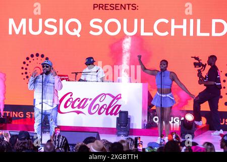 New Orleans, Usa. Juli 2024. Musiq Soulchild tritt am 7. Juli 2024 beim 30. ESSENCE Festival of Culture™ auf, das von Coca-Cola® im Ernest N. Morial Convention Center in New Orleans, Louisiana, veranstaltet wird. (Foto: Jay Wiggins/SIPA USA) Credit: SIPA USA/Alamy Live News Stockfoto