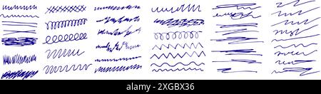 Scribbles und Skizzen, Markierungslinien gesetzt. Handgezeichneter abstrakter Bleistift mit Doodle für Ihr Design. Vektorabbildung Stock Vektor