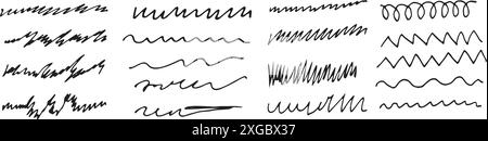 Scribbles und Skizzen, Markierungslinien gesetzt. Handgezeichneter abstrakter Bleistift mit Doodle für Ihr Design. Vektorabbildung Stock Vektor