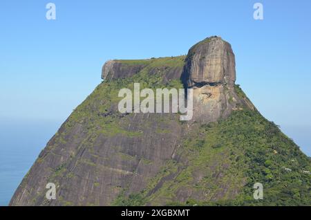 Weite Sicht auf den wunderschönen Pedra da Gávea (Gavea-Felsen) von einem Aussichtspunkt in Pedra Bonita (wunderschöner Stein) - Rio de Janeiro, Brasilien Stockfoto