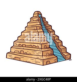 Stufenpyramide Cartoon Illustration Mit Blauer Treppe Stock Vektor