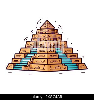 Stufenpyramide Cartoon Illustration Mit Hieroglyphen Und Blauer Treppe Stock Vektor