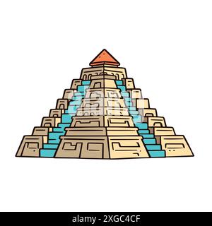 Stufenpyramide Cartoon Illustration Mit Orangefarbenem Oberteil Und Blauer Treppe Stock Vektor