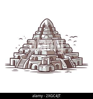 Graue Pyramide Cartoon Illustration Mit Stufen Und Eingängen Stock Vektor