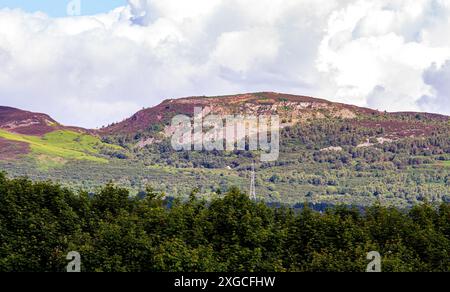 Dundee, Tayside, Schottland, Großbritannien. Juli 2024. Wetter in Großbritannien: Sonniges und bewölktes Sommerwetter mit wunderschönem Blick auf die Dundee Sidlaw Hills und Strathmore Valley, Schottland. Quelle: Dundee Photographics/Alamy Live News Stockfoto