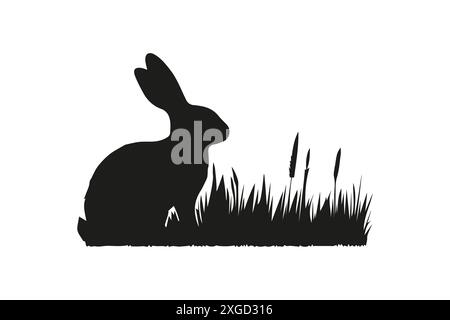 Silhouette eines Kaninchens in Gras-Vektor-Illustration Stock Vektor