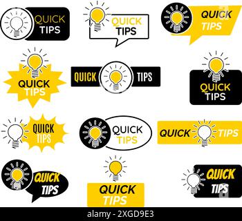 Schnelle Tipps hilfreiche Tricks Symbolsatz Stock Vektor