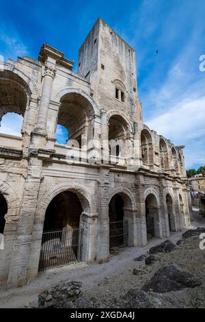 Römisches Amphitheater, Arles, UNESCO-Weltkulturerbe, Bouches du Rhone, Provence-Alpes-Cote d'Azur, Frankreich, Europa Stockfoto