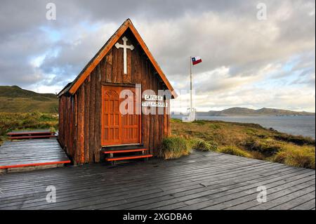 Kapelle der Insel Horn, Feuerland, Patagonien, Chile, Südamerika Stockfoto