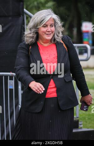 London, Großbritannien. Juli 2024. Heidi Allen, Abgeordneter Swindon South und neu ernannte Staatsministerin im Justizministerium. HeidiNeue und etablierte Abgeordnete der Labour Party on College Green für die Medieninterview-Runde. Quelle: Imageplotter/Alamy Live News Stockfoto