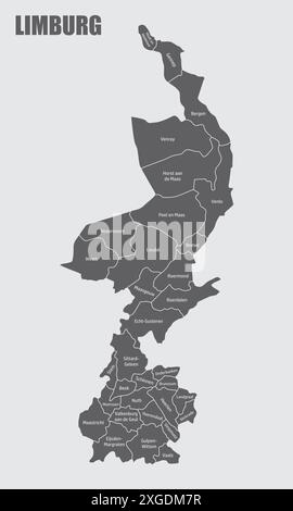 Die Verwaltungskarte der Provinz Limburg mit Etiketten, Niederlande. Stock Vektor