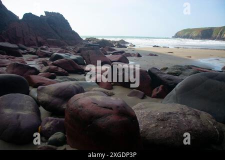 Farbige Steine am Caerfai Beach im Pembrokeshire Nationalpark Stockfoto