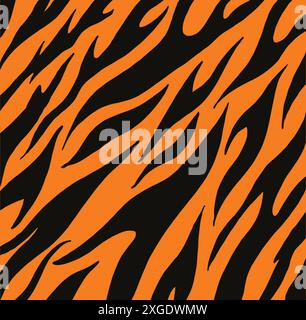 Textur des bengalischen Tigerfells, orangefarbenes Streifenmuster. Tierfell-Muster oder nahtloses Tigerfell-Muster Stock Vektor