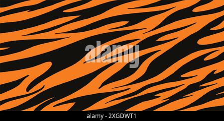 Textur des bengalischen Tigerfells, orangefarbenes Streifenmuster. Tierfell-Muster oder nahtloses Tigerfell-Muster Stock Vektor