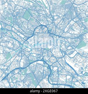 Karte von Leeds in Großbritannien im blauen Stil. Enthält mehrschichtigen Vektor mit Straßen, Wasser, Parks usw. Stock Vektor