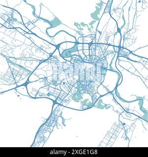 Karte von Saragossa in Spanien im blauen Stil. Enthält mehrschichtigen Vektor mit Straßen, Wasser, Parks usw. Stock Vektor
