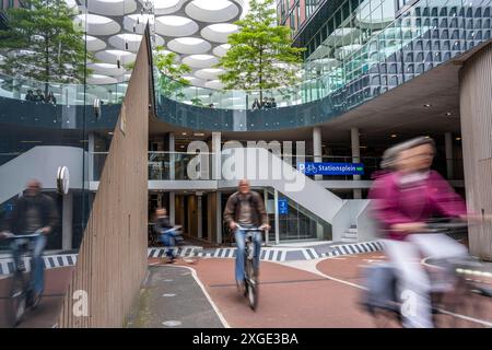 Ein- und Ausfahrt des Fahrradparkhauses am Bahnhof Utrecht Centraal, Stationsplein, über 13,000 Stellplätze, gilt als größtes Fahrradparkhaus der Welt, über 3 Etagen unterirdisch, Utrecht, Niederlande Fahrradparkhaus Utrecht *** Eingang und Ausgang der Fahrradparkgarage am Bahnhof Utrecht Centraal, Stationsplein, über 13.000 Parkplätze, gilt als das größte Fahrradparkhaus der Welt, über 3 unterirdische Etagen, Utrecht, Niederlande Fahrradparkhaus Utrecht Stockfoto