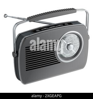 Schwarzer Radioempfänger, Retro-Design. 3D-Rendering isoliert auf weißem Hintergrund Stockfoto