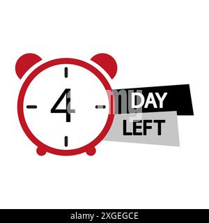 Uhrensymbol. Noch vier Tage. Rotes und schwarzes Banner. Vektor-Countdown. Stock Vektor