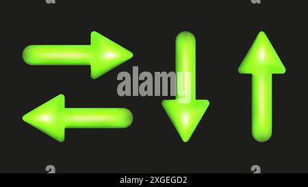 3D-Kunststoffelemente setzen isolierte abstrakte Formen. Pfeilsatz oben unten links rechts. Geometrische Formen sind helle, gesättigte Farben. Vektor. Stock Vektor