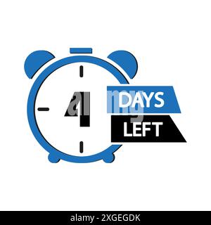 Symbol für die Countdown-Uhr. Blau und schwarz. Text verbleiben in 4 Tagen. Vektorabbildung. Stock Vektor