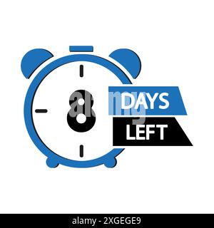 Uhrensymbol. Noch acht Tage. Blau und schwarz. Vektorabbildung. Stock Vektor