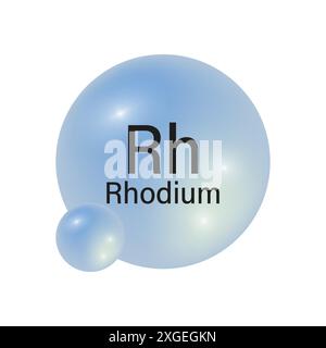 Symbol für Rhodium-Element. Blaue Verlaufskugel. Atomsymbol rechts Vektorabbildung. Stock Vektor