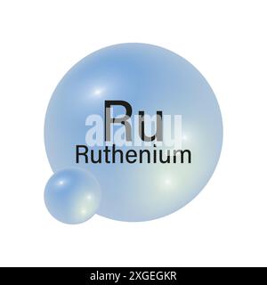 Symbol für Rutheniumelement. Ru chemisches Element. Blaue Hochglanzkugeln. Chemiekonzept. Vektorabbildung. Stock Vektor