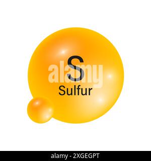 Symbol für chemisches Element. Schwefelatom-Symbol. Gelb und orange Farbverlauf. Vektorabbildung. Stock Vektor
