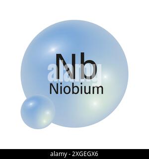 Niob-Element-Symbol. Blaues kugelförmiges Symbol. Vektorchemikaliendarstellung. NB atomare Struktur. Stock Vektor