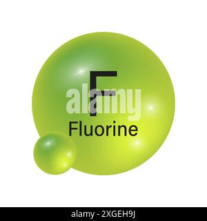 Grünes Fluoratom. Symbol für Glanzelement. Chemiesymbol. Vektorabbildung. Stock Vektor