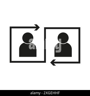 Symbole für den Profilaustausch. Benutzer-Swap-Vektor. Pfeile und Avatare. Schwarz-weiß. Stock Vektor