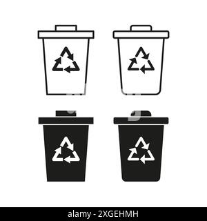 Recycling bin icons. Waste management vector. Black and white. Environmental symbols. Stock Vektor