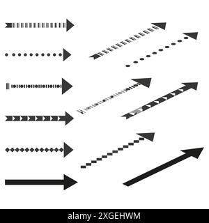 Pfeilsymbole gesetzt. Verschiedene Richtungsstile. Schwarzweißmuster. Vektorpfeile. Stock Vektor